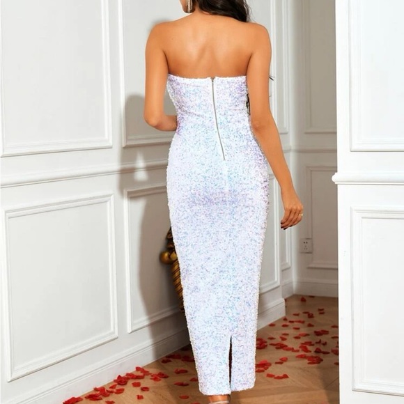 LOVE&LEMONADE Slit Back Contrast Sequin Tube Formal Dress Style 14. - Picture 4 of 7